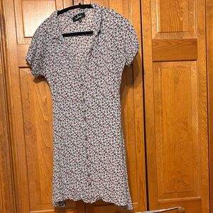 Lulu's Cream Blouse with Teal and Red Floral Print